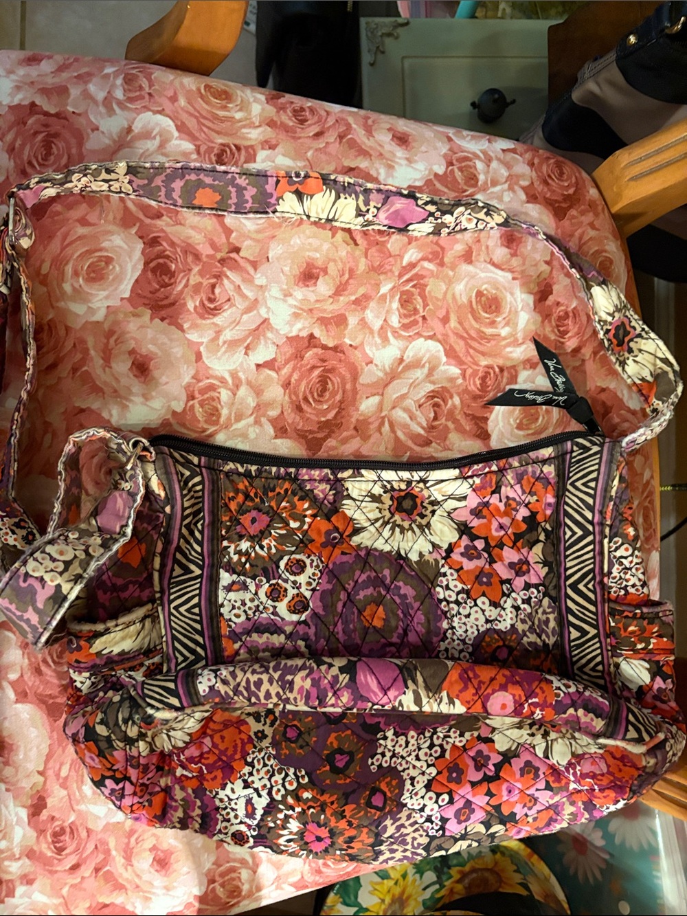 Vera Bradley Quilted Floral Crossbody in Purple, Orange and Cream